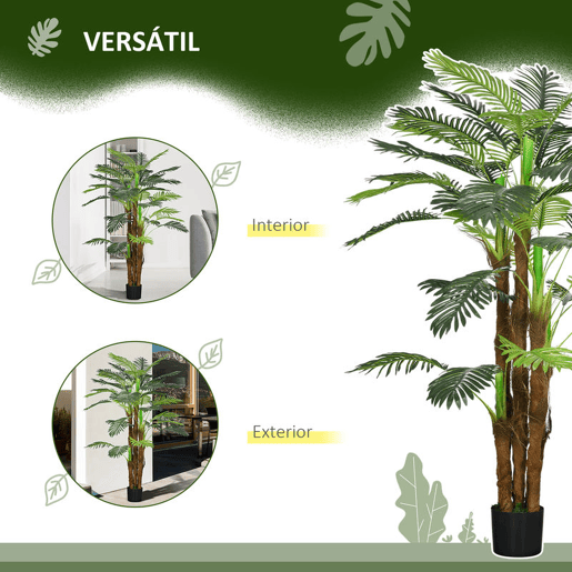 HOMCOM Planta Artificial Decorativa 160 cm Palmeira Artificial com Vaso e Folhas para Interior Casa Sala Escritório Verde