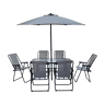 Mesa e cadeiras de jardim em metal Convivia com guarda-sol - 6 lugares - Cinzento claro