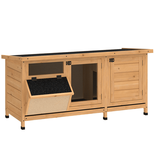 PawHut Coelheira de Madeira Gaiola para Coelhos com Telhado Asfáltico Rebatível Portas com Fecho Bandejas Removíveis e Comedouro Coelheira para Exterior 112x50x54 cm Madeira