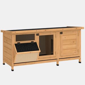 PawHut Coelheira de Madeira Gaiola para Coelhos com Telhado Asfáltico Rebatível Portas com Fecho Bandejas Removíveis e Comedouro Coelheira para Exterior 112x50x54 cm Madeira