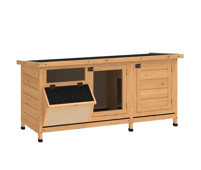 Pawhut conejera de madera, jaula para conejos con techo asfáltico abatible, puertas con pestillo, bandejas extraíbles y comedero, conejera para