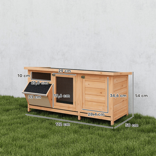 PawHut Coelheira de Madeira Gaiola para Coelhos com Telhado Asfáltico Rebatível Portas com Fecho Bandejas Removíveis e Comedouro Coelheira para Exterior 112x50x54 cm Madeira