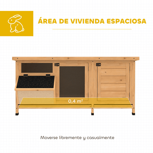 PawHut Coelheira de Madeira Gaiola para Coelhos com Telhado Asfáltico Rebatível Portas com Fecho Bandejas Removíveis e Comedouro Coelheira para Exterior 112x50x54 cm Madeira