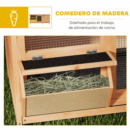 PawHut Coelheira de Madeira Gaiola para Coelhos com Telhado Asfáltico Rebatível Portas com Fecho Bandejas Removíveis e Comedouro Coelheira para Exterior 112x50x54 cm Madeira