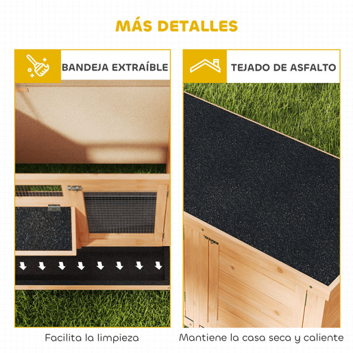 PawHut Coelheira de Madeira Gaiola para Coelhos com Telhado Asfáltico Rebatível Portas com Fecho Bandejas Removíveis e Comedouro Coelheira para Exterior 112x50x54 cm Madeira