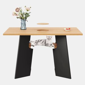 Mesa de jantar para animais de estimação 130x85x75 cm - Área para animais de estimação e prateleira - Preto + Natural
