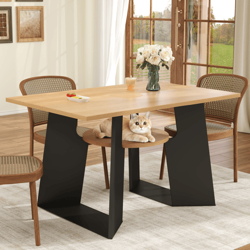 Mesa de jantar para animais de estimação 130x85x75 cm - Área para animais de estimação e prateleira - Preto + Natural