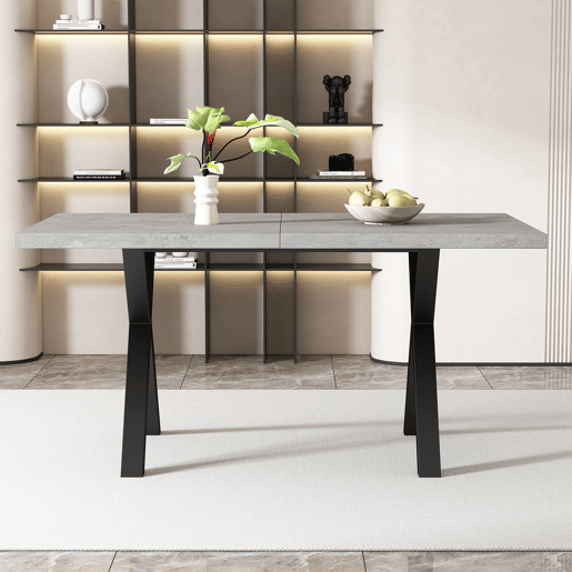 Mesa de jantar 140x80 cm - design moderno com pernas cruzadas - cinza e preto