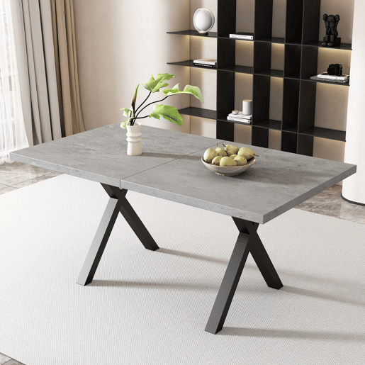 Mesa de jantar 140x80 cm - design moderno com pernas cruzadas - cinza e preto