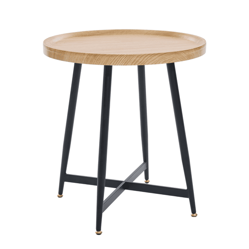 Mesa auxiliar redonda pequena - estilo nórdico, madeira natural e estrutura metálica - Natural Wood