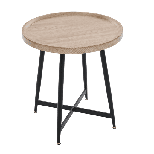 Mesa auxiliar redonda pequena - estilo nórdico, madeira natural e estrutura metálica - Natural Wood