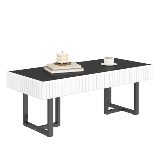 Mesa de centro 110x50,5 cm - estilo clássico, tampo alto brilho - Preto e Branco Mesa de centro 110x50,5 cm - estilo clássico, tampo alto brilho - Preto e Branco