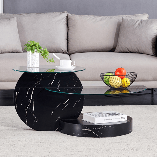 Mesa de centro em vidro temperado - design minimalista multicamadas - pretotransparente