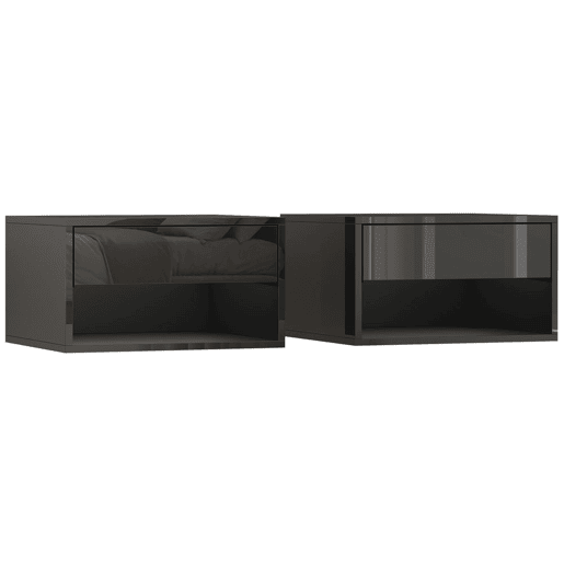 HOMCOM Conjunto de 2 Mesas de Cabeceira Suspensas Mesas de Cabeceira com Gaveta Prateleira Aberta para Quarto Sala 37x32x21 cm Preto Brilhante