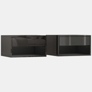 HOMCOM Conjunto de 2 Mesas de Cabeceira Suspensas Mesas de Cabeceira com Gaveta Prateleira Aberta para Quarto Sala 37x32x21 cm Preto Brilhante