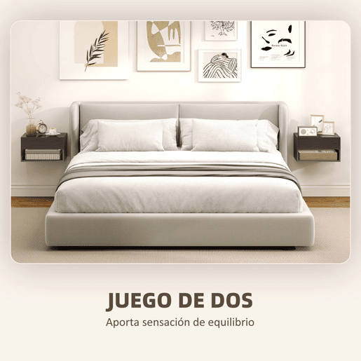 HOMCOM Conjunto de 2 Mesas de Cabeceira Suspensas Mesas de Cabeceira com Gaveta Prateleira Aberta para Quarto Sala 37x32x21 cm Preto Brilhante