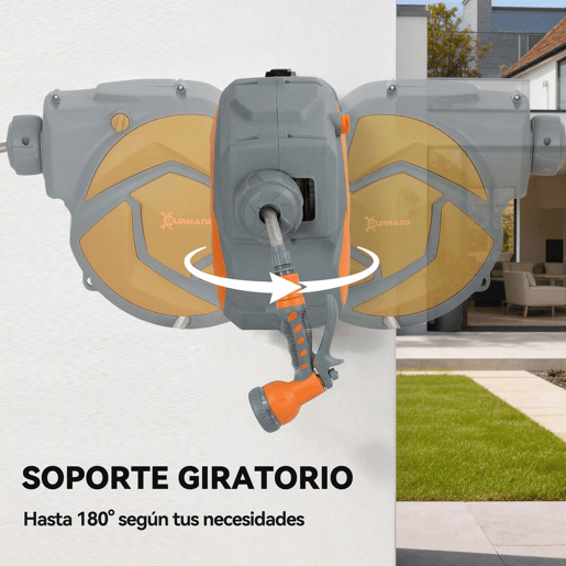 DURHAND Carretel de Mangueira de Jardim 10+1 m com Bocal de 7 Funções, Mangueira Retrátil de Parede, Giratória a 180°, com Retorno Automático, Cinzento Escuro e Laranja DURHAND Carretel de Mangueira de Jardim 10+1 m com Bocal de 7 Funções, Mangueira Retrátil de Parede, Giratória a 180°, com Retorno Automático, Cinzento Escuro e Laranja