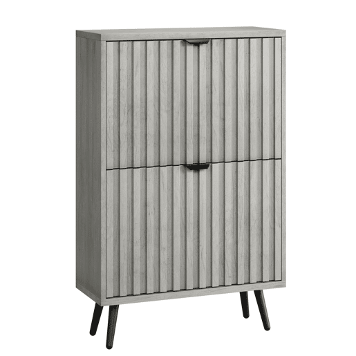 Sapateira oculta 60 cm - 2 gavetas rebatíveis, design ranhurado, para entrada e sala - Cinza