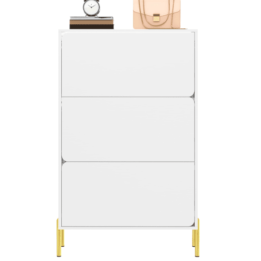 Sapateira moderna com 3 portas - Grande capacidade, pés dourados, estilo prático - Branco