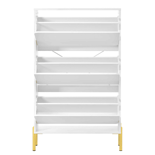 Sapateira moderna com 3 portas - Grande capacidade, pés dourados, estilo prático - Branco