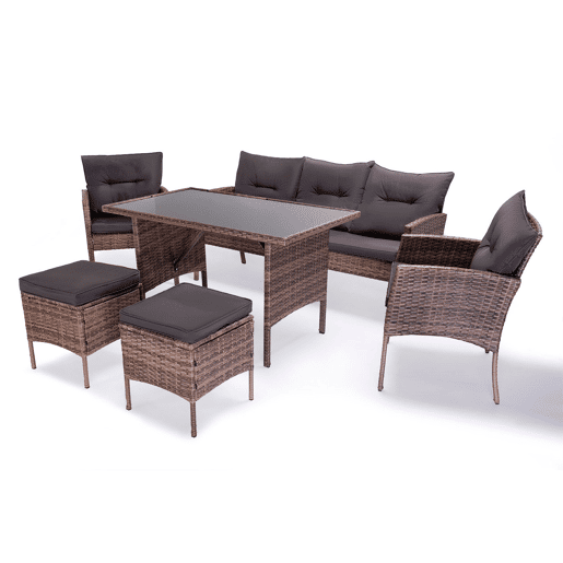 Sofá + Mesa + 2 Poltronas + 2 Pufes de Rattan PE. Móveis de Jardim e Terraço Sebas, Ratan Marrom
