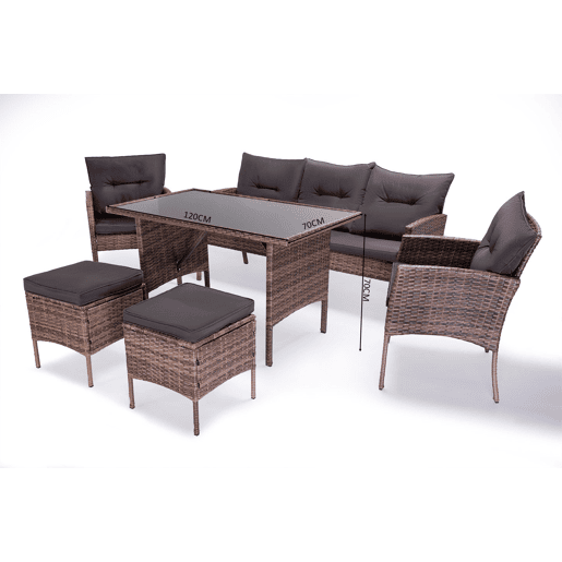 Sofá + Mesa + 2 Poltronas + 2 Pufes de Rattan PE. Móveis de Jardim e Terraço Sebas, Ratan Marrom