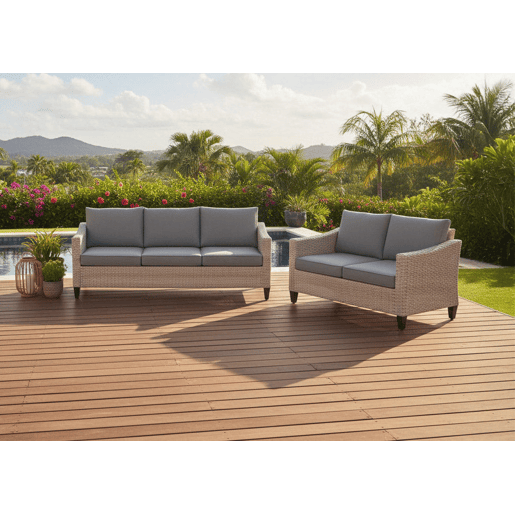 Conjunto de exterior Sanstar, sofá 3+2 em rattan PE. Mobiliário para jardim e terraço, cinza.