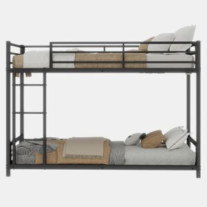 Beliche metálico com 2 camas individuais - Metal sólido, silencioso, grade de segurança - Preto