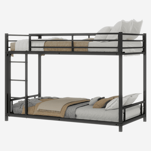 Beliche metálico com 2 camas individuais - Metal sólido, silencioso, grade de segurança - Preto