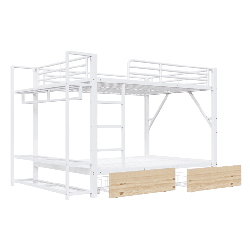 Beliche 140x200 cm - 2 gavetas, prateleiras, LED, barra para roupa - Branco