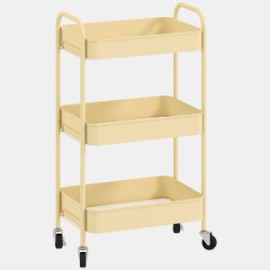 HOMCOM Carrinho Auxiliar com Rodas de 3 Níveis Carrinho de Cozinha com 3 Cestos e 2 Pegas para Casa de Banho Quarto Escritório 45x30,6x79 cm Amarelo