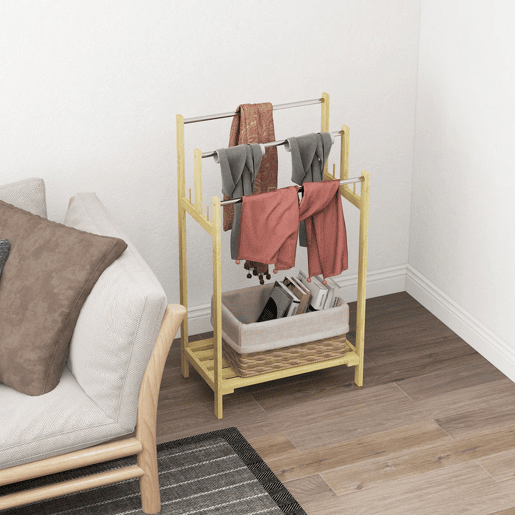 HOMCOM Toalheiro de Pé de Bambu Toalheiro Escada para Casa de Banho com 3 Barras de Aço Inoxidável Prateleira Aberta 4 Ganchos Estilo Moderno 50,5x31x90 cm Madeira