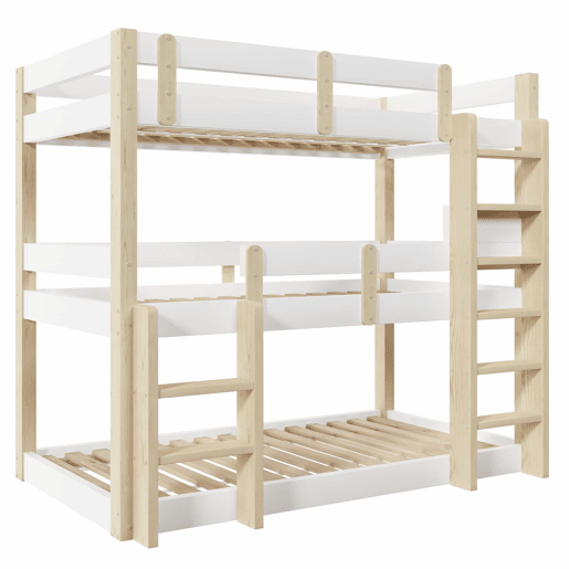 Beliche triplo 90x190 cm - para crianças, adolescentes e adultos, design robusto e seguro - Branco e natural