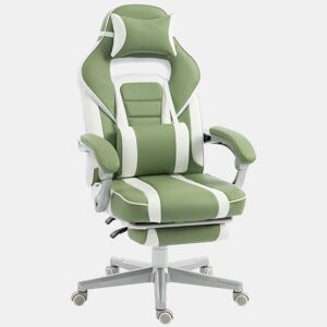 HOMCOM Cadeira Gaming Reclinável com Encosto Ajustável, Apoio para os Pés Retrátil, Suporte Lombar e Almofada de Cabeça para Escritório ou Estudo, Verde