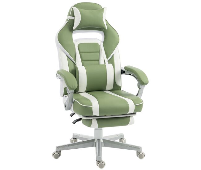 Homcom silla gaming, silla gamer reclinable, con altura ajustable, reposapiés retráctil, soporte lumbar y reposacabezas desmontable, para oficina,