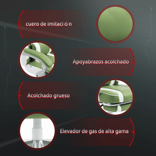 HOMCOM Cadeira Gaming Reclinável com Encosto Ajustável, Apoio para os Pés Retrátil, Suporte Lombar e Almofada de Cabeça para Escritório ou Estudo, Verde