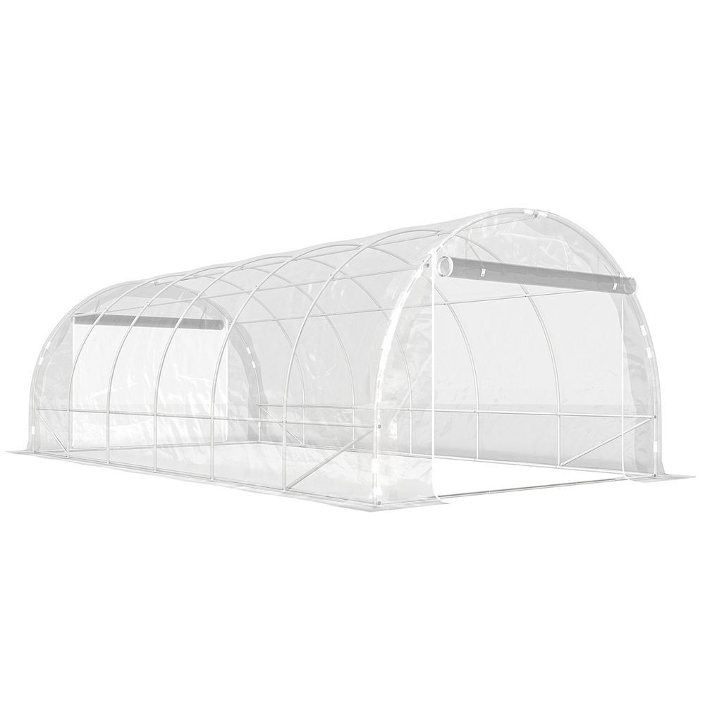 Outsunny invernadero de exterior 6x3x2 m, invernadero de túnel con 2 puertas enrollables, marco de acero galvanizado y cubierta de pe 150g/m², anti-uv, impermeable, para cultivos, transparente