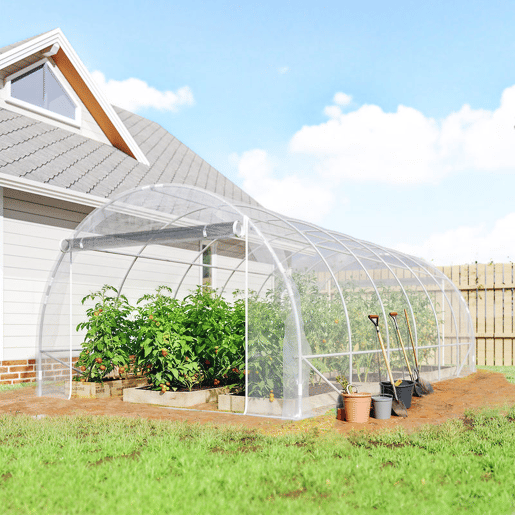 Outsunny Estufa tipo Túnel 296x597x199 cm Estufa de Exterior com 2 Portas Enroláveis Estrutura de Aço Galvanizado e Cobertura em PE 150gm² Anti-UV Impermeável para Cultivos Transparente