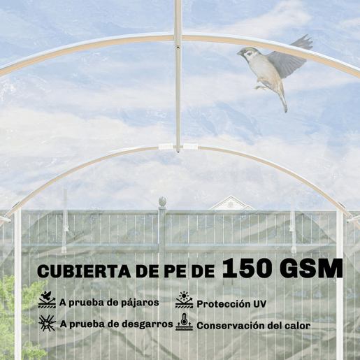 Outsunny Estufa tipo Túnel 296x597x199 cm Estufa de Exterior com 2 Portas Enroláveis Estrutura de Aço Galvanizado e Cobertura em PE 150gm² Anti-UV Impermeável para Cultivos Transparente