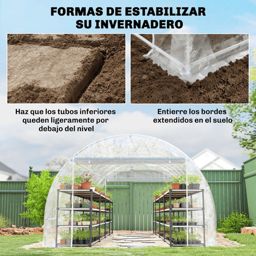 Outsunny Estufa tipo Túnel 296x597x199 cm Estufa de Exterior com 2 Portas Enroláveis Estrutura de Aço Galvanizado e Cobertura em PE 150gm² Anti-UV Impermeável para Cultivos Transparente
