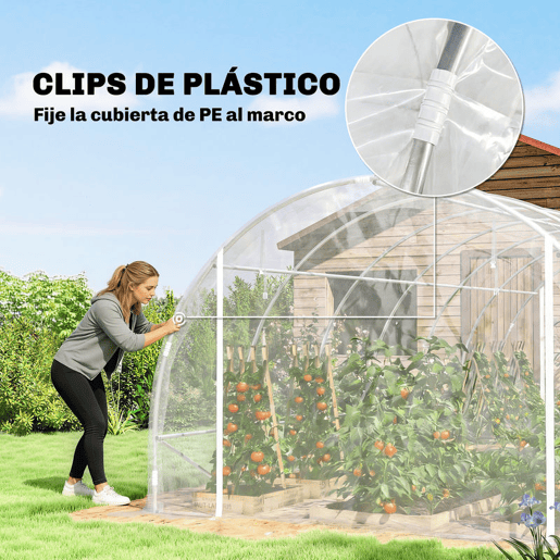 Outsunny Estufa tipo Túnel 296x597x199 cm Estufa de Exterior com 2 Portas Enroláveis Estrutura de Aço Galvanizado e Cobertura em PE 150gm² Anti-UV Impermeável para Cultivos Transparente