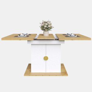 Mesa de jantar extensível 110(140)x70x76 cm - Madeira com relevo solar - Branca