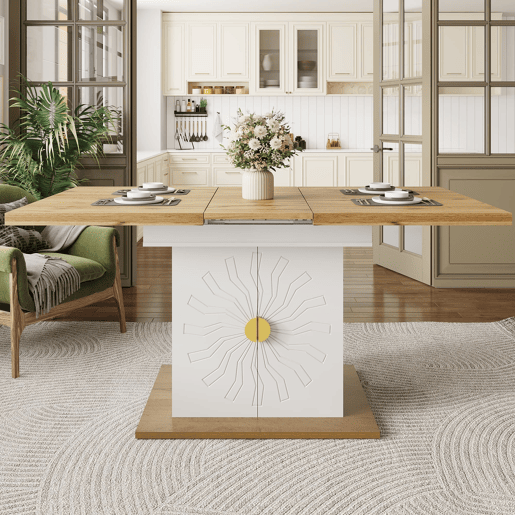 Mesa de jantar extensÃvel 110(140)x70x76 cm - Madeira com relevo solar - Branca Mesa de jantar extensÃvel 110(140)x70x76 cm - Madeira com relevo solar - Branca