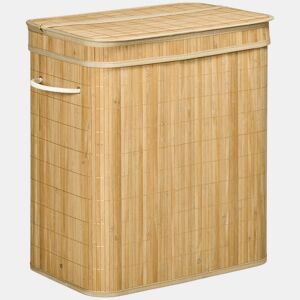 HOMCOM Cesto de Roupa Suja com Tampa 90L Cesto de Bambu com 2 Compartimentos Bolsa Interna Removível e Lavável Alças, para Lavandaria Quarto 54,2x35,2x59,5 cm Madeira