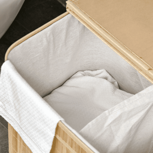 HOMCOM Cesto de Roupa Suja com Tampa 90L Cesto de Bambu com 2 Compartimentos Bolsa Interna Removível e Lavável Alças, para Lavandaria Quarto 54,2x35,2x59,5 cm Madeira