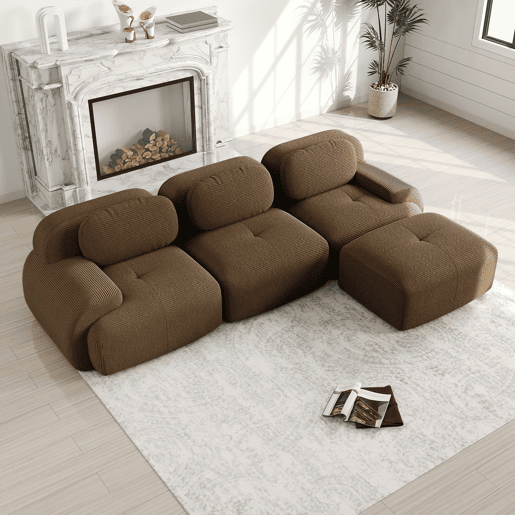 Sofá modular de canto de 3 lugares - 32D acolchoado, ergonómico, adequado para animais de estimação, sem montagem - Castanho
