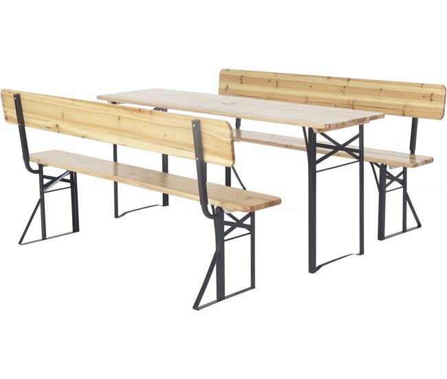 Juego de brasserie de madera para jardín "lisboa" con respaldo - 180 cm - marrón
