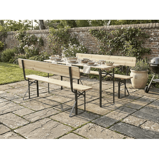 Conjunto de mobiliário de jardim Lisbon em madeira com encosto - 180 cm - Castanho