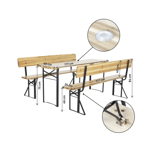 Conjunto de mobiliário de jardim Lisbon em madeira com encosto - 180 cm - Castanho