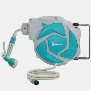 DURHAND Enrolador de Mangueira para Jardim 10+1 m com Bico de 7 Funções, Enrolador de Mangueira de Parede Giratório 180°, com Enrolamento Automático, Cinzento Claro e Verde